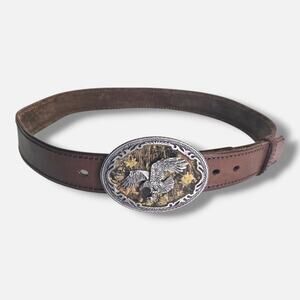 BBMO Legends West Eagle Belt Buckle 2006 3"x4" With 44" Genuine Leather Belt